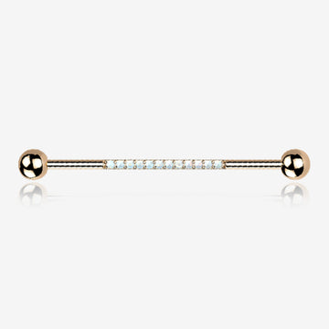 Implant Grade Titanium Rose Gold Sparkle Lined Fire Opal Industrial Barbell-White Opal
